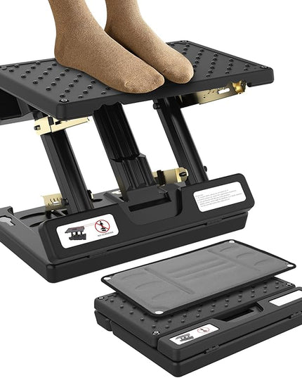 footrest for Under Desk at Work,Height Adjustable Footrest with Massage Roller and Soft Pad, Foldable Ergonomic Foot Rest for Car,Office,Home,Train,Travel,Gaming,Sturdy Metal Frame(Grey)