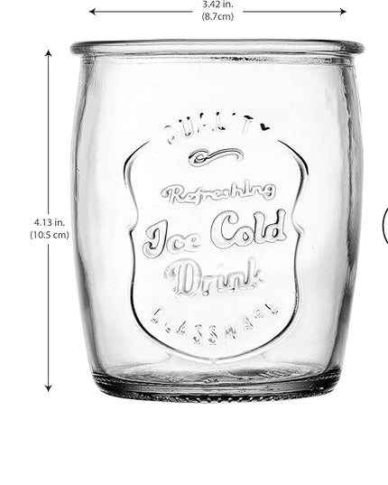 Glaver's Glass Tumblers Premium Drinking Glasses set Of 4 Genuine Artisan-Made Vintage Italian Style-Elegant 13 Oz Clear Tumbler Glassware Set For Cold, Refreshing Drinks, Beverages, Cocktails