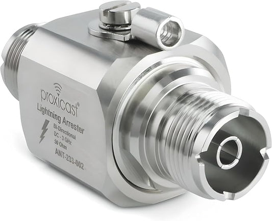 Proxicast Coaxial Lightning Arrester/Suppressor with UHF SO-239 Female Connectors - Pro-Grade Coax Cable Surge Protector for RF, HF, VHF, UHF, CB, Ham, Two-Way Radio and Other Antennas (ANT-233-002)