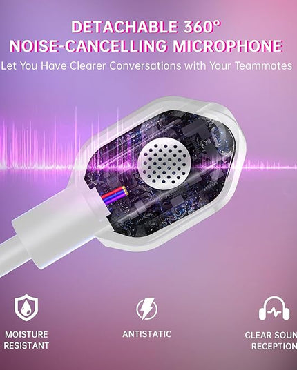 RYR Wireless Gaming Headset for Xbox Series X|S, Xbox One, PC, PS5/4, Mac, Mobile, Switch, 3D Surround Sound, Bluetooth 5.3, 60H Battery, Gaming Headphones with Detachable Noise Canceling Mic-Pink