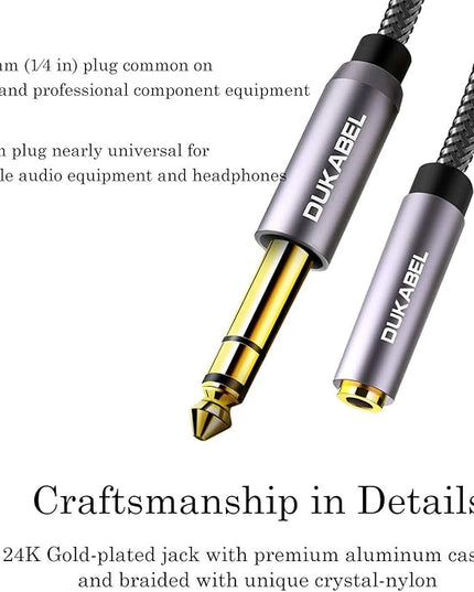 DUKABEL TopSeries Long 1/4'' Male to 1/8'' Female Adapter Cable (16ft/5M) 6.35mm to 3.5mm Phone Audio Connector Quarter Inch Adapter for Mixer Guitar Piano Amplifier Speaker and More