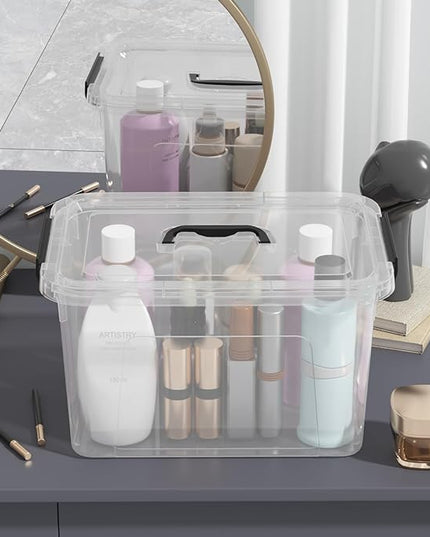 10 Liters Latch Bins with Handles, Clear Plastic Storage Boxes Containers Set of 4