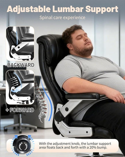 800lbs Executive Chairs with 5D Flip Arms, Heavy Duty Office Chair with Adjustable Lumbar Support, Office Chair for Heavy People, Big and Tall chair with Quiet Rubber Wheel and Extra Wide seat