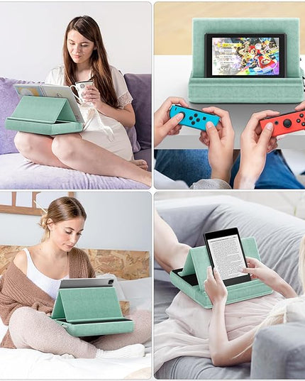 KDD Tablet Pillow Stand, Multi-Angle Viewing Ipad Holder for Lap, Bed and Desk, Foldable Soft Pad Dock with Stylus Mount Compatible with Ipad Pro 12.9, 10.5, 11, Air, Mini, Phones, Books, E-Reader