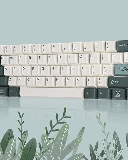 61-Key PBT Cherry Profile Keycaps 60 Percent Dye-sub with 6.25U Space Bar for Cherry MX Switch for 60% Mechanical Gaming Keyboard, Only Keycaps (72-Key Botanical)