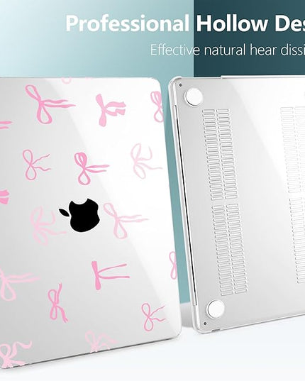 DONGKE for M4 MacBook Air 13.6 Inch Case 2025 2024 2023 2022 Model A3240 A3113 A2681 M3 M2 Chip, Plastic Hard Shell Case Cover with Touch ID for MacBook Air 13 Inch M4 - Pink Bows