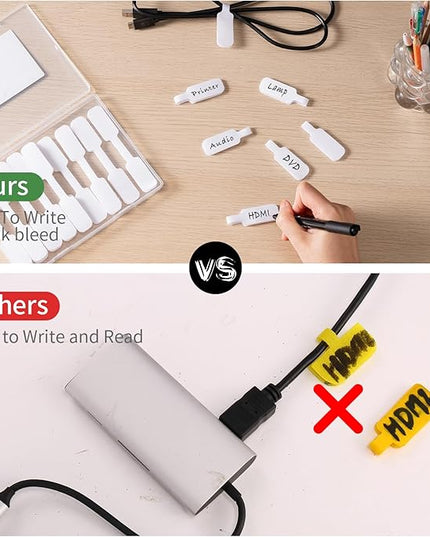Trilancer Reusable Cable Cord Wire Labels, Easy to Write on, Hook&Loop Closure, for Organizing and Identification, Cable Tags, Multiple Uses - 35PCS(White)
