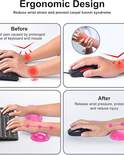 Gel Keyboard and Mouse Wrist Rest Set, Comfort Ergonomic Wrist Support, for Wrist Pain Relief, Computer Keyboard Wrist Rest (Pink)