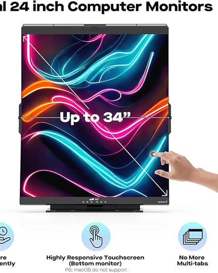 Mobile Pixels Geminos T (2 x 24 inch) Dual Stacked Computer Monitor with All-inclusive Workstation, 65W USB-C Charging Touchscreen, 1080P Webcam&Speakers, USB-A/USB-C/HDMI, Ergo Design (2 Monitors)