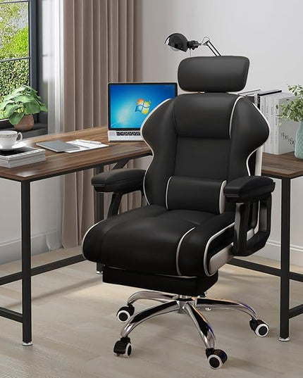 Executive Computer Chair Home Office Desk Chair,Adjustable Angle, Ergonomic Adjustable Height PU Leather Chairs with Cushions Armrest for Long Time Seating-High Office Chair with Footrest