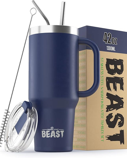 Beast 42 oz Tumbler with Handle Stainless Steel Vacuum Insulated Coffee Ice Cup Double Wall Travel Flask (Royal Blue)