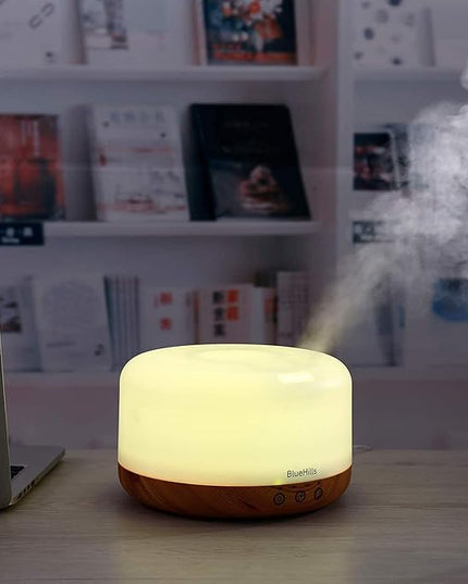 BlueHills Premium 1000 ML XL Essential Oil Diffuser Aromatherapy Humidifier with Remote Timer for Large Room Home 18 Hour Run Huge Coverage Area 1 Liter Mood Light Extra Large Capacity Wood Grain D004