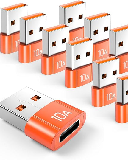 10Pack 200W USB C to USB Adapter, with Fast Charging & 480MB Data Transfer, USB C Converter for Apple Watch Ultra iWatch Series 8 7,iPhone 16 15 Plus Pro Max,Orange