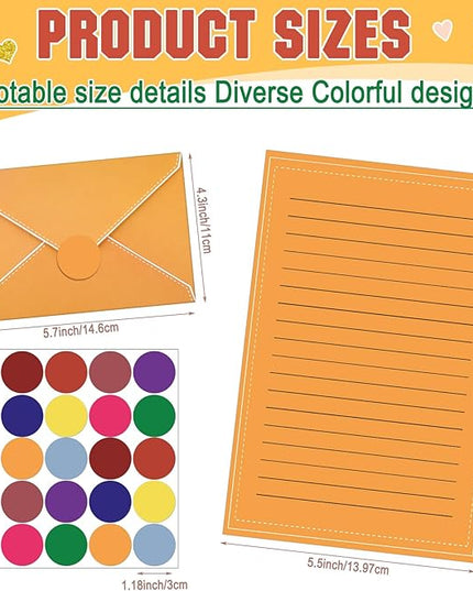 TaoBary 160 Packs Stationery Paper Set (50 Double Sided Stationery Writing Papers 50 Matching Envelopes) 60 Round Dot Sticker, 10 Design (Bright Color)