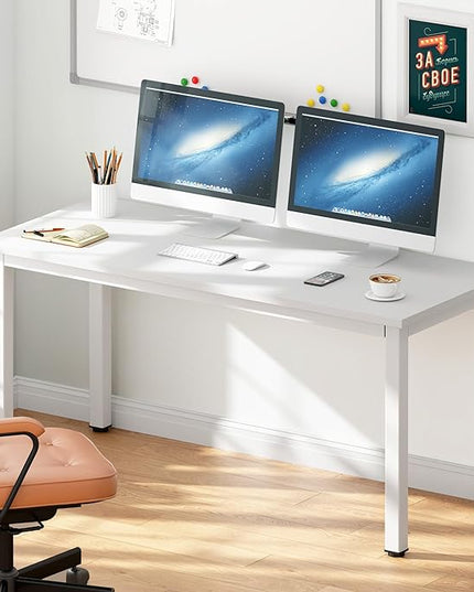 DlandHome Large Computer Desk, Composite Wood Board, Decent and Steady Home Office Desk/Workstation/Table 54.3inch White White