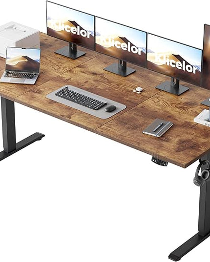 Klicelor 71 Inch Large Electric Standing Desk, Height Adjustable Office Desk, Sit Stand Up Computer Gaming Desk with Memory Preset, Three-Piece Desktop, Rustic Brown