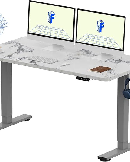 FLEXISPOT EN1 One-Piece Standing Desk 55 x 28 Inches Height Adjustable Electric Desk (Silver Frame + Marble Grey Top, 2 Packages)