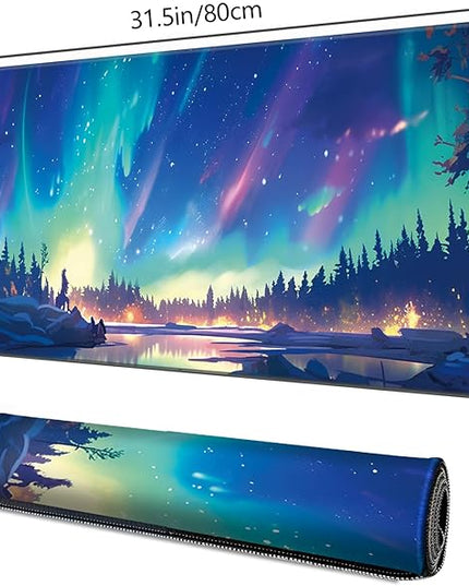 Galdas Gaming Mouse Pad XXL XL Large Long Extended Big Mousepad Non-Slip Rubber Keyboard Mouse Pad with Stitched Edges for Laptop Home Office (31.5x11.8x0.08 Inch) … (Aurora)