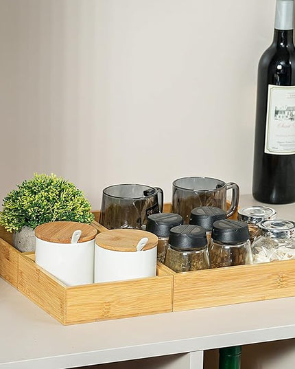 Fabsome Drawer Organizer, Set of 9 Bamboo Wood Kitchen Makeup Desk Junk Tea Drawer Storage Boxes Bins for Cutlery Silverware Utensils Flatware, Small Wooden Container Tray for Bathroom, Office