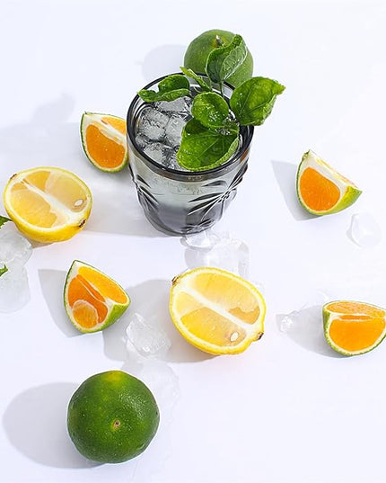 M&N HOME Set of 4 Old Fashioned Drinking Glasses, 9 Oz Cups, Glass Tumblers, Glass Cups, Water Glasses, Juice Glasses, Highball Glasses, Glassware Set - GREY SET