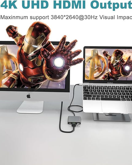 Battony USB C Multiport AV Adapter with 4K HDTV Output USB 3.0 Port, 50cm Braided Cable & USB-C Fasting Charging Port,Compatible for MacBook Pro Air M1 M2 Pad Pro iMac and Other Type C Devices