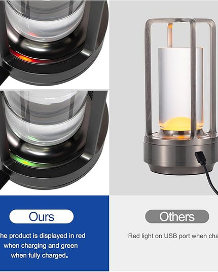 Portable Metal Table Lamp for Indoor/Outdoor ,Rechargeable Cordless LED Lamp, 3-Colour Infinitely Dimming Battery Powered Small Desk Lamp, Restaurant/Bedroom/Bar/Coffee Shop/Camping Light (Grey)