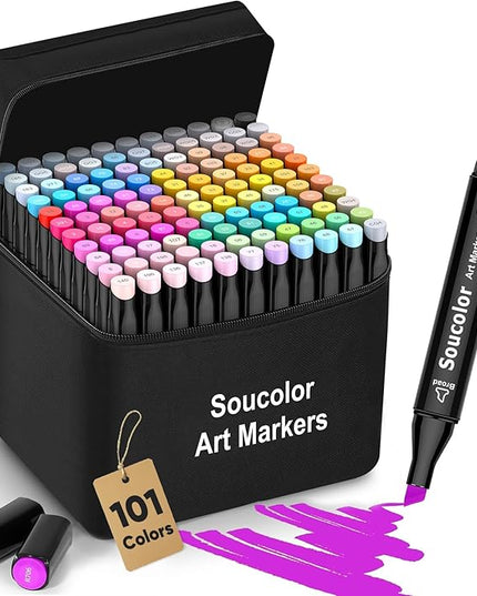 Soucolor Alcohol Markers Art Set, Aesthetic Cute Supplies, Art Kits Gifts,101 Dual Tip Sketching Coloring Drawing Markers for Adult Coloring Books