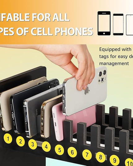 Cell Phone Holder Classroom Cell Phone Storage 2-Tier Multiple Cell Phone Stand Rack with 1-30 Number Stickers PVC Board Mobile Phone Holder Desktop Organizer for Classroom (Black, 30 Slots)