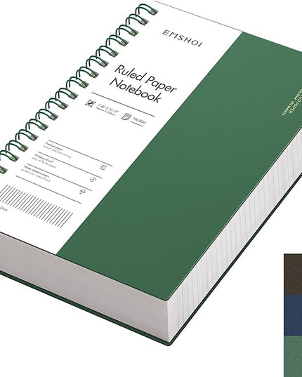 EMSHOI B5 Spiral Notebook College Ruled Lined Journal, Large 7.48" X 10.15", 300 Pages/150 Sheets, 100gsm Thick Paper, Waterproof Hardcover, for Office School Women Men Work Writing Notes, Green