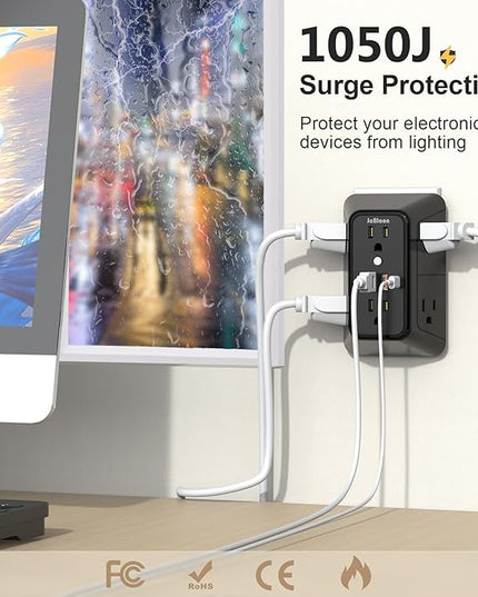 JcBlaon Outlet Extender Surge Protector - 6 Outlet Splitter with 4 USB Ports (2 USB C), Multiple Plug Expander Wall Charger, 3 Sided Multi Plug Wall Adapter Power Strip for Home Office Kitchen Travel