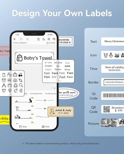 NIIMBOT Label Maker Machine D11 Label Printer Portable Wireless Connection Multiple Templates Available for Phone Easy to Use Office Home Organization USB Rechargeable