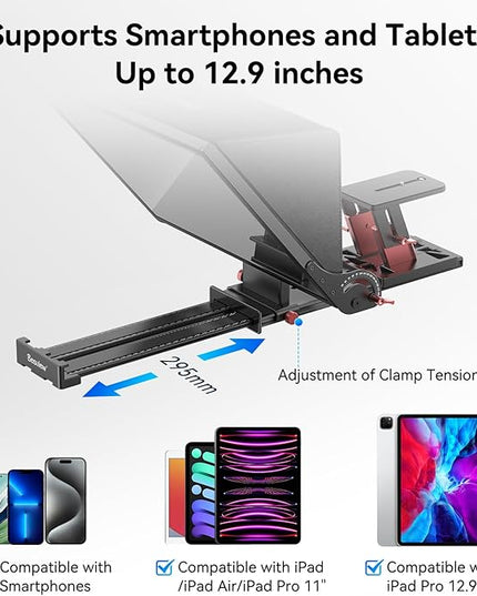 Desview P17 Teleprompter，17 inch Aluminum Alloy Liftable Teleprompter, High Display Glass, Compatible with iPad Tablet Phone DSLR Camera, No Assembly, Carry Case Included, Great for Video Making