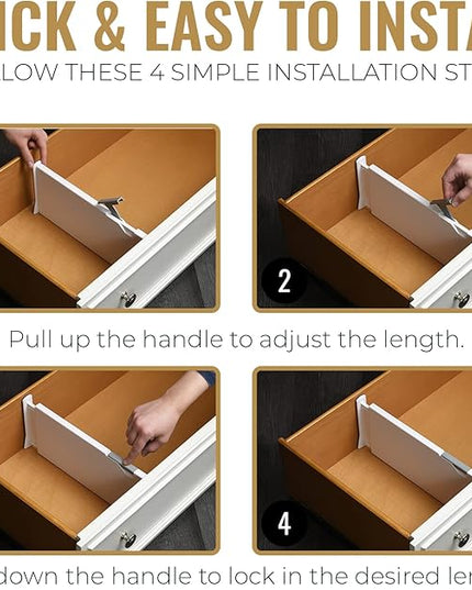 RAPTUROUS Adjustable Deep Drawer Divider – 6" Tall, Expandable 13-22", 8-Pack, Non-Slip Drawer Dividers for Clothes, Dresser, Kitchen & Office Organization (White)
