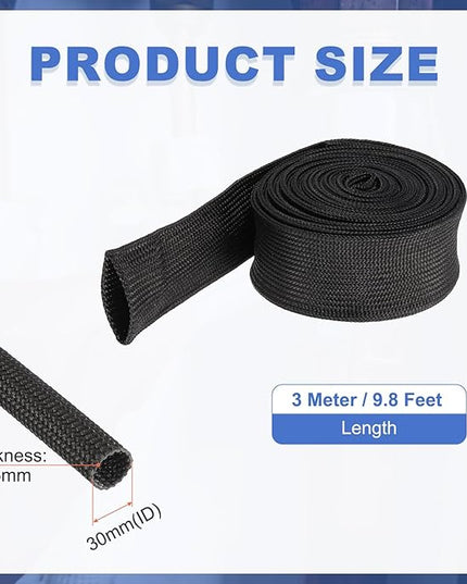 uxcell Insulation Cable Protector,30mm/1.18 Inch-3m/10 Feet High Temp Fiberglass Sleeve Black