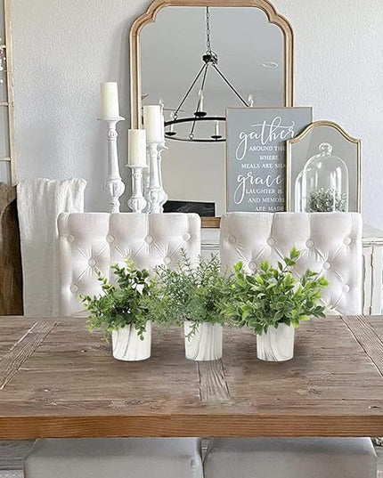 Hollyone Mini Artificial Potted Plants Fake Plants in Marble Pots, 1Pcs Plastic Eucalyptus Greenery Faux Plants for Home Office Desk Room Centerpiece Shelf Décor
