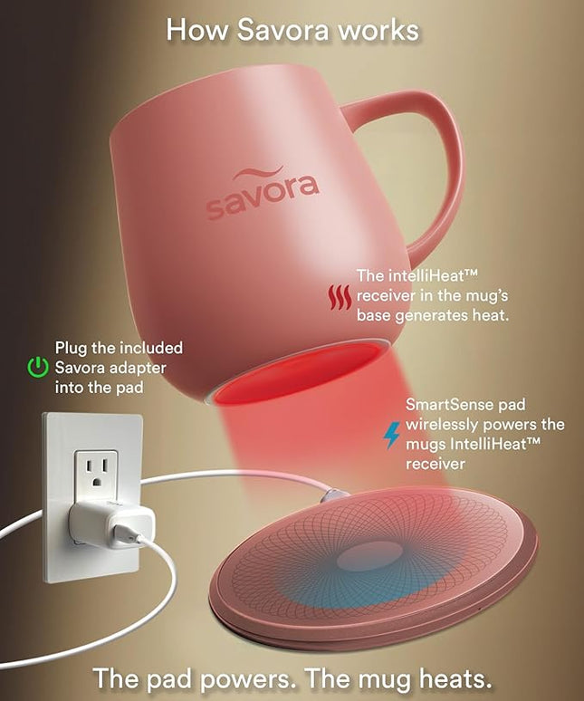 12oz IntelliHeat™ Coffee Mug | Barista’s Choice | Exclusive Wireless SmartSense Pad | Maintains Perfect 135°F | Hand-Crafted Ceramic Mug & Lid | Great for Tea Drinkers | Backed for Life - Pink
