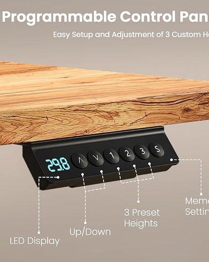 Kingant 63 x 30 Inch Standing Desk with Drawers, Adjustable Height Electric Sit Stand Desk with Storage Shelf, Rising Stand Up Computer Desk for Home Office Workstation, 3 Preset Heights(Light Rustic)