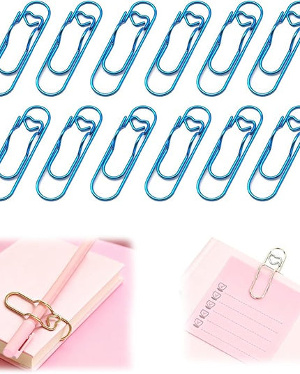 12 Pcs Colorful Metal Pen Clips,Pen Holder Clips for Notebook Journal and Book,Heart Papers Paperclip Bookmarks,School Office Supplies for Students Professionals and Teachers (Blue)