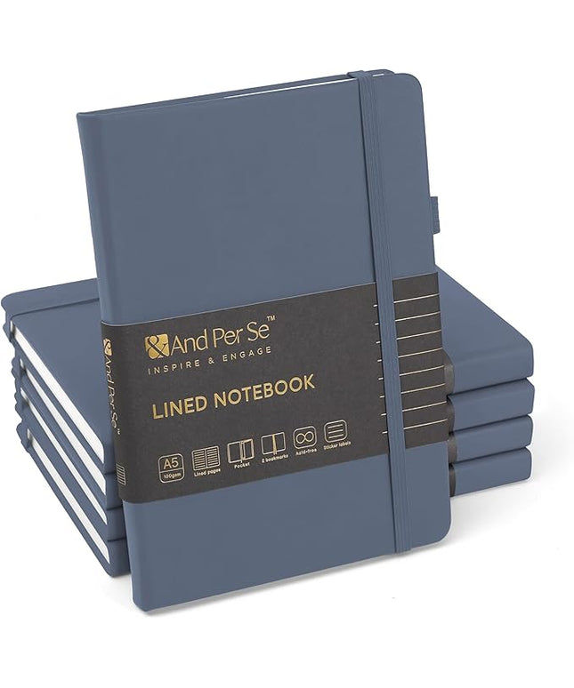 &And Per Se Lined Journal Notebook (5 Packs), 160 Pages, A5 5.7 x 8 inches College Ruled Thick Paper Notebook Journals for Writing, Hardcover Notebooks for Women Men Office School (Dark Blue)