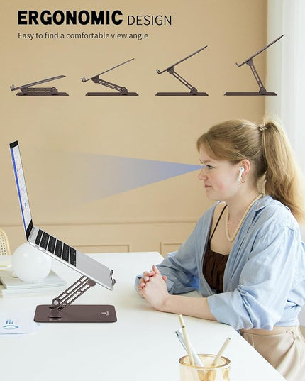 Laptop Stand, Ergonomic Adjustable Computer Stand for Collaborative Work, Foldable and Portable Heat Sink Computer Stands, Fits up to 15.6-inch Laptops (Coffee Brown)