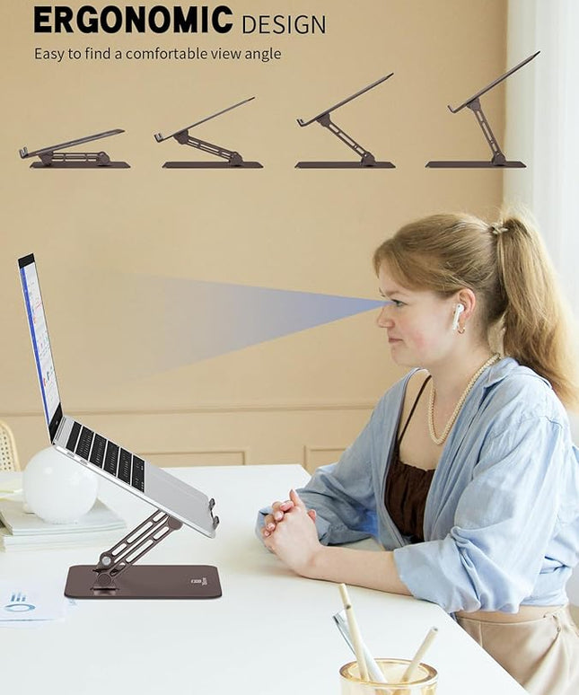 Laptop Stand, Ergonomic Adjustable Computer Stand for Collaborative Work, Foldable and Portable Heat Sink Computer Stands, Fits up to 15.6-inch Laptops (Coffee Brown)