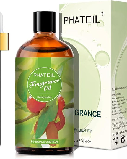 Honeysuckle 3.38fl.oz Fragrance Oil, PHATOIL Aromatherapy Essential Oils for Diffuser, Humidifier, Perfect for DIY Soap, Candle, Bath Bombs Making(100ml)