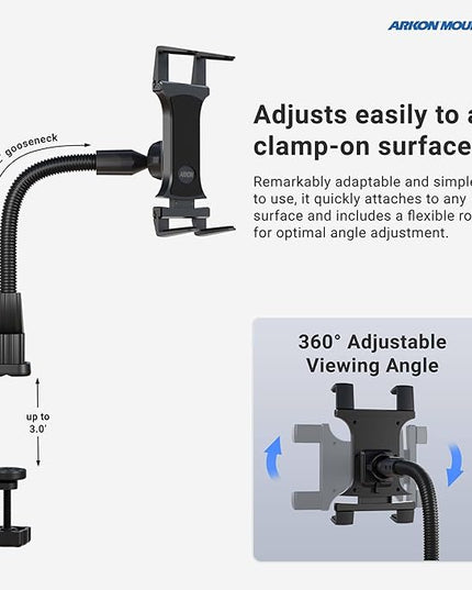 ARKON Mounts - Heavy Duty Tablet Holder with Clamp Mount and 12-Inch Bendable Gooseneck Arm | Versatile Tablet Stand with Easy Install & Durable Support | Securely fits iPad, Galaxy, Note, and more