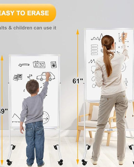 H-Qprobd 24"x36" Dry Erase Board with Stand - Adjustable Height Double Side Mobile Magnetic Rolling Whiteboard on Wheels for Home, Office & School