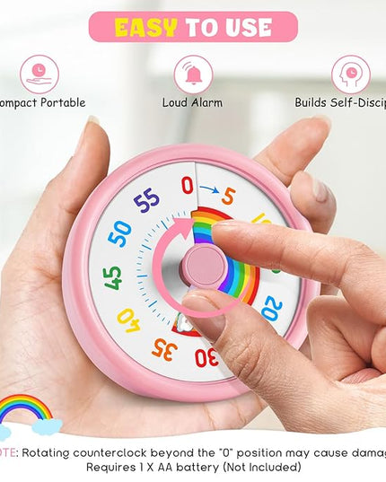 HIPPIH Visual Timer for Kids, 60 Minute Countdown Timers for Classroom Kitchen Office, Rainbow Disk Desk Timer Clock with Silent Operation, Pomodoro Timer Time Management Tools for Toddler ADHD Pink