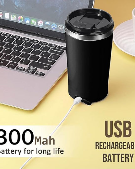hatisan Self Stirring Coffee Mug With Lid Electric High Speed Self Stirring Mug 400ml Rechargeable Detachable Stainless Steel Self Stirring Cup for Coffee, Milk, Cocoa Christmas Gift(Black)