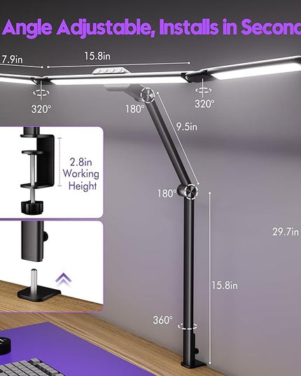Quntis 32.5" Architect Desk Lamps for Office Home Dorm - Eye Care 3 Light Bar 1100LM Bright, Ambient Backlight, Radar Sensor, Remote Control, 2H Timer, Workbench Drafting Reading Video Conference Task