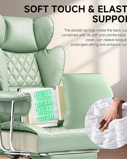 COMHOMA Big and Tall Office Chair, High Back Leather Gaming Chair with Footrest, Executive Ergonomic Office Chairs with Pocket Spring Lumbar Support and with Outward Fixed Soft Armrests