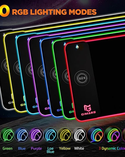 Gimars RGB Gaming Mouse Pad,15W Wireless Charging Mousepad with 10 Light Modes, Large Mousepad with Premium Smooth Surface, Non-Slip Mouse Mat for Gaming, Desk, PC,Office, 31.5x11.8x0.16inch