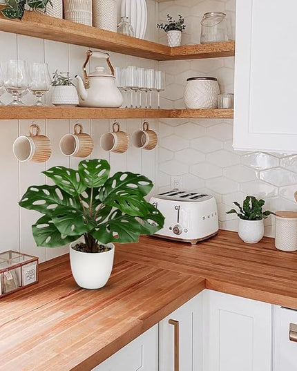 Hollyone Artificial Monstera Plant Faux Monstera Plant Potted Fake Tropical Plants Potted for Indoor Outdoor Home Desk Office Garden Farmhouse Decoration